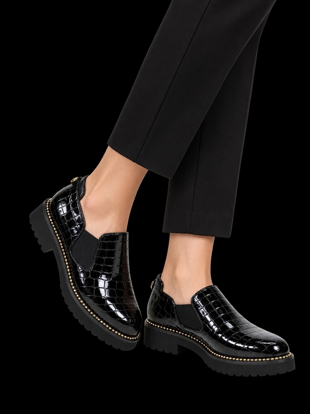BROWNS COUTURE LILYBELLE PATENT LEATHER CROC EMBOSSED LOAFERS MADE IN ITALY SIZE
